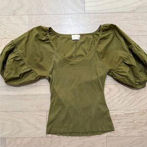 Nation LTD Green Puff Sleeve Fitted Blouse